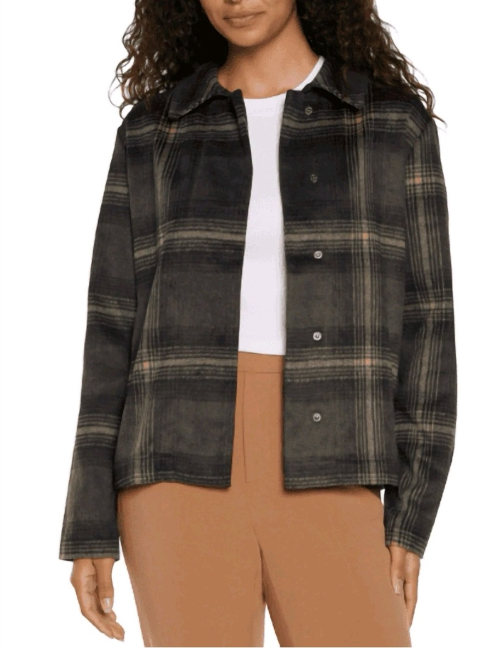 Banana Republic Women’s Plaid Black and Cream Jacket Size L